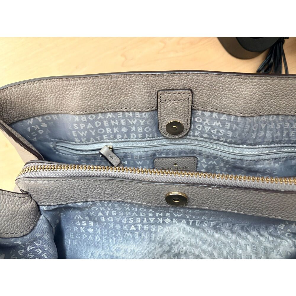 Authentic Kate Spade Larchmont Avenue Evangelie Nude Gray Handbag Satchel Cross - Picture 9 of 15